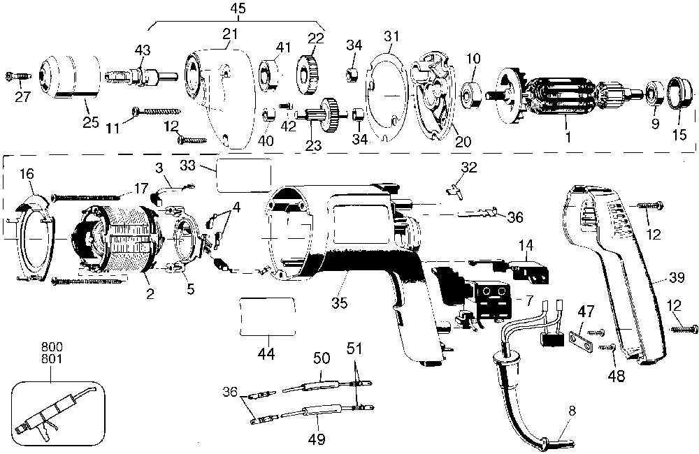 Exploded Diagram A Diagram and Parts List for 1187-AU Type 1 Black and Decker Drill